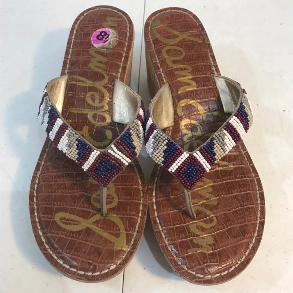 Sam Edelman Beaded Brown Flip Flop Sandals - Women's